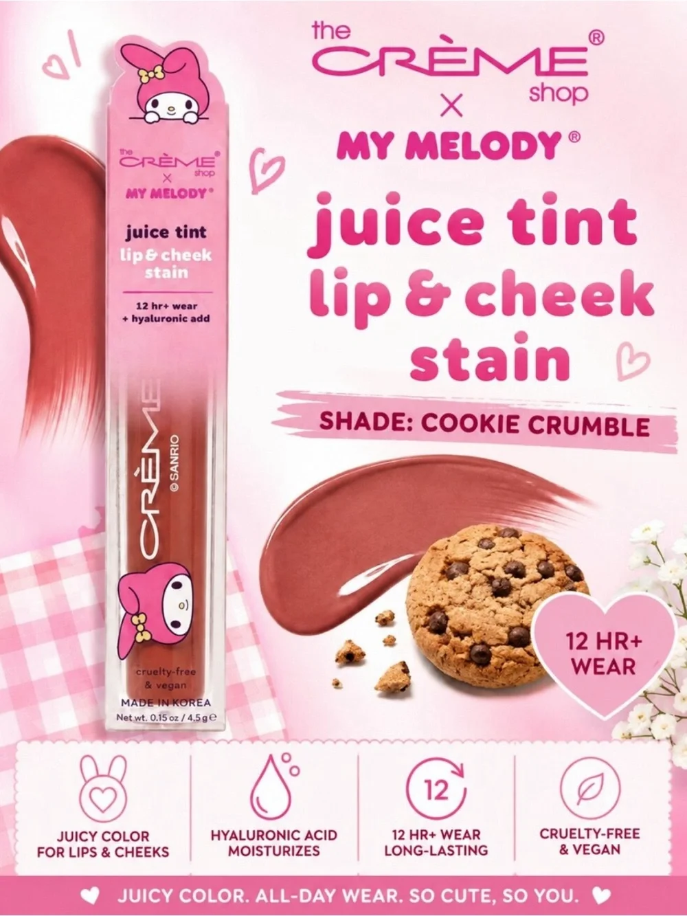 The Crème Shop X My Melody Juice Tint Lip & Cheek Stain -Cookie Crush .13 oz